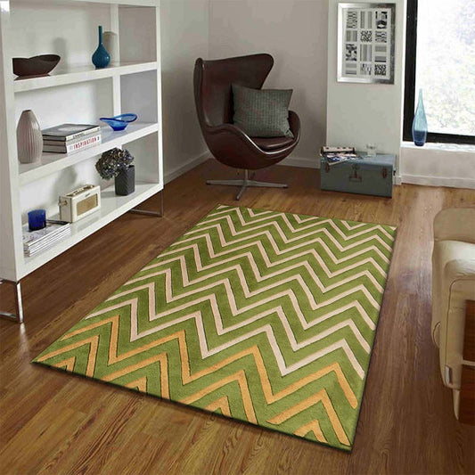 Rugs, (Presto), ICHT1198C5X8, Green, Beige & Gold Abstract Hand Tufted Wool Carpet-EL15944-60X96 inches