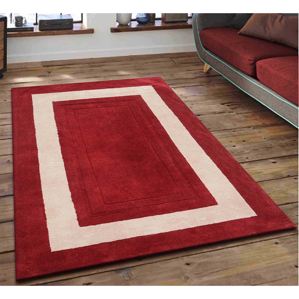 Rugs, (Presto) ICHT1241C5X8, Red & Beige Solid Hand Tufted Wool Carpet-EL15946-60X96 inches