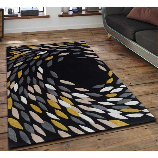 Rugs, (Presto) ICHT1305C6X9, Black & Grey Abstract Hand Tufted Wool Carpet-EL15947-72X108 inches