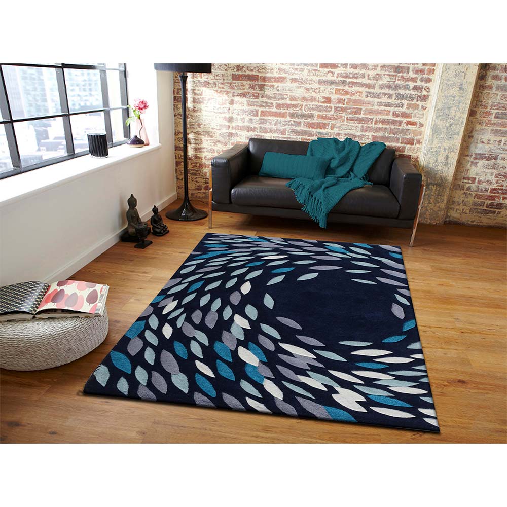 Rugs, (Presto) ICHT1309C5X8, Blue & Silver Abstract Hand Tufted Wool Carpet-EL15948-60X96 inches