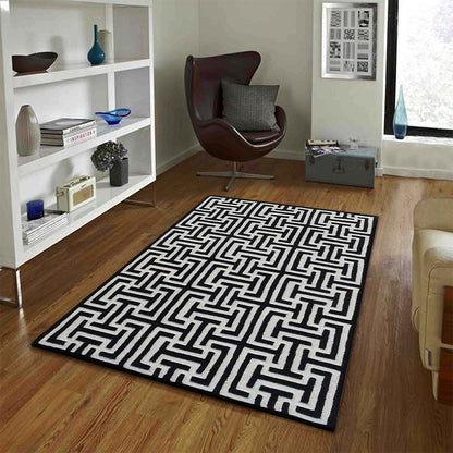 Rugs, (Presto) ICHT1315C4X6, Black & White Abstract Hand Tufted Wool Carpet -EL15949-48X72 inches