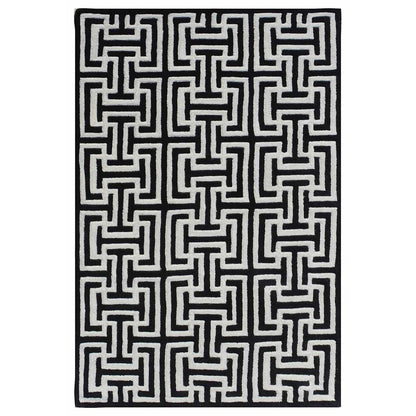 Rugs, (Presto) ICHT1315C5X8, Black & White Abstract Hand Tufted Wool Carpet-EL15949-60X96 inches