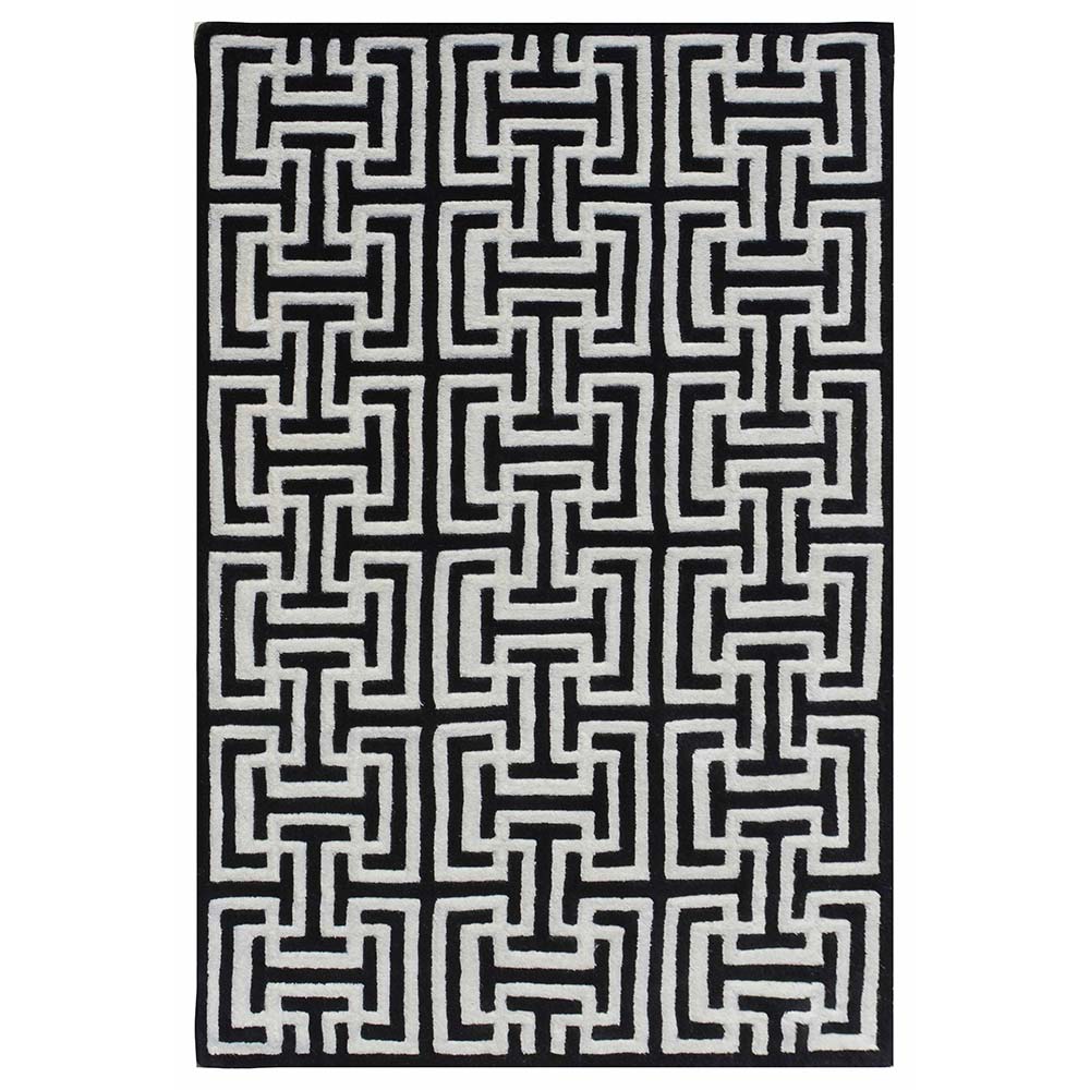 Rugs, (Presto) ICHT1315C6X9, Black & White Abstract Hand Tufted Wool Carpet-EL15949-72X108 inches