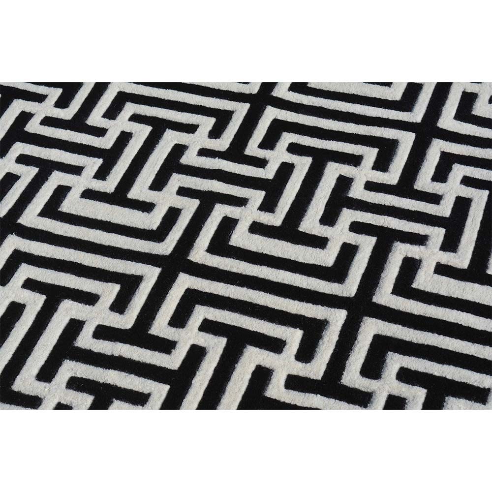 Rugs, (Presto) ICHT1315C4X6, Black & White Abstract Hand Tufted Wool Carpet -EL15949-48X72 inches