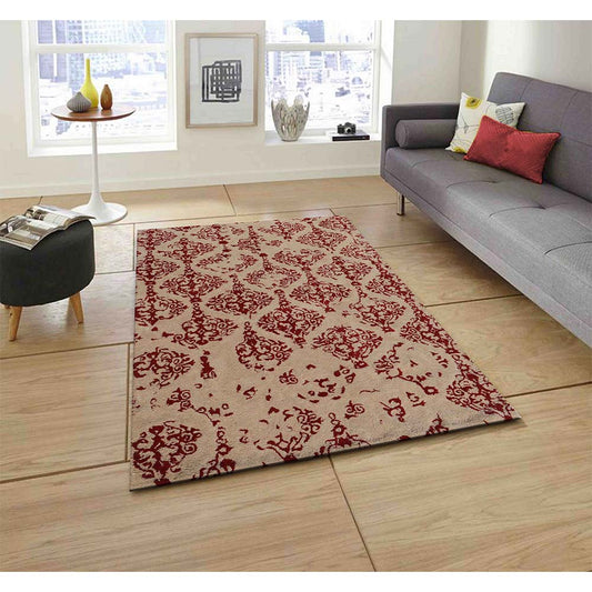 Rugs, (Presto) ICHT1331C5X8, Red & Beige Abstract Hand Tufted Wool Carpet-EL15951-60X96 inches