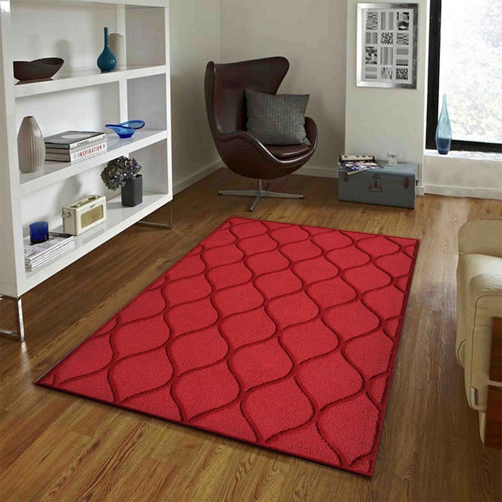 Rugs, (Presto) ICHT1371C5X8, Red Abstract Hand Tufted Wool Carpet-EL15955-60X96 inches