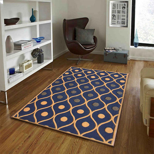 Rugs, (Presto) ICHT1379C4X6, Blue & Gold Abstract Hand Tufted Wool Carpet -EL15956-48X72 inches