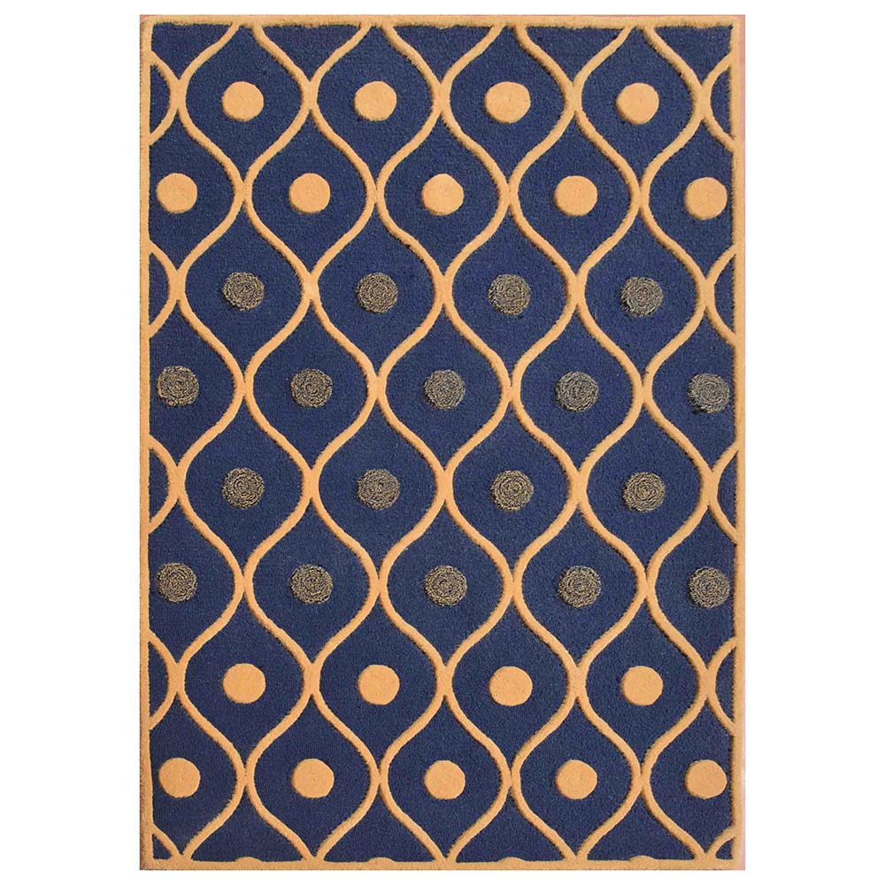 Rugs, (Presto) ICHT1379C5X8, Blue & Gold Abstract Hand Tufted Wool Carpet-EL15956-60X96 inches