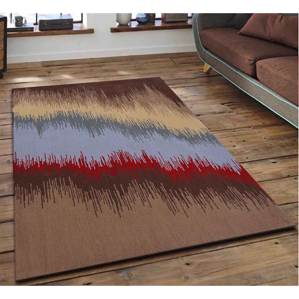 Rugs, (Presto) ICHT1381C5X8, Red & Brown Abstract Hand Tufted Wool Carpet-EL15957-60X96 inches