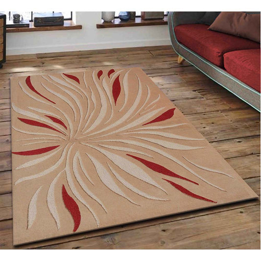 Rugs, (Presto) ICHT1411C5X8, Red & Beige Abstract Hand Tufted Wool Carpet-EL15961-60X96 inches