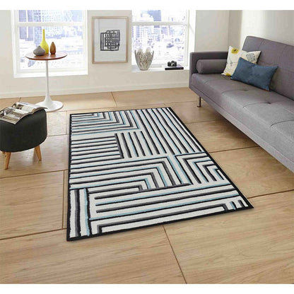 Rugs, (Presto) ICHT1475C4X6, Black, Grey & White Color Geometric Hand Tufted Wool Carpet - EL15966