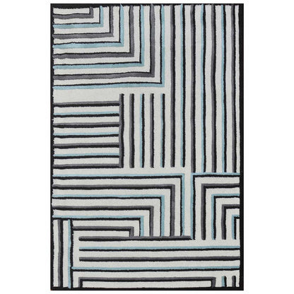 Rugs, (Presto) ICHT1475C6X9, Black, Grey & White Color Geometric Hand Tufted Wool Carpet - EL15966