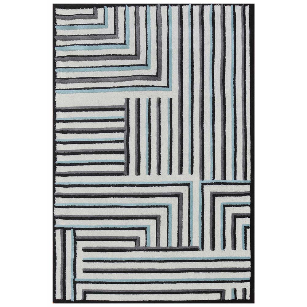 Rugs, (Presto) ICHT1475C4X6, Black, Grey & White Color Geometric Hand Tufted Wool Carpet - EL15966