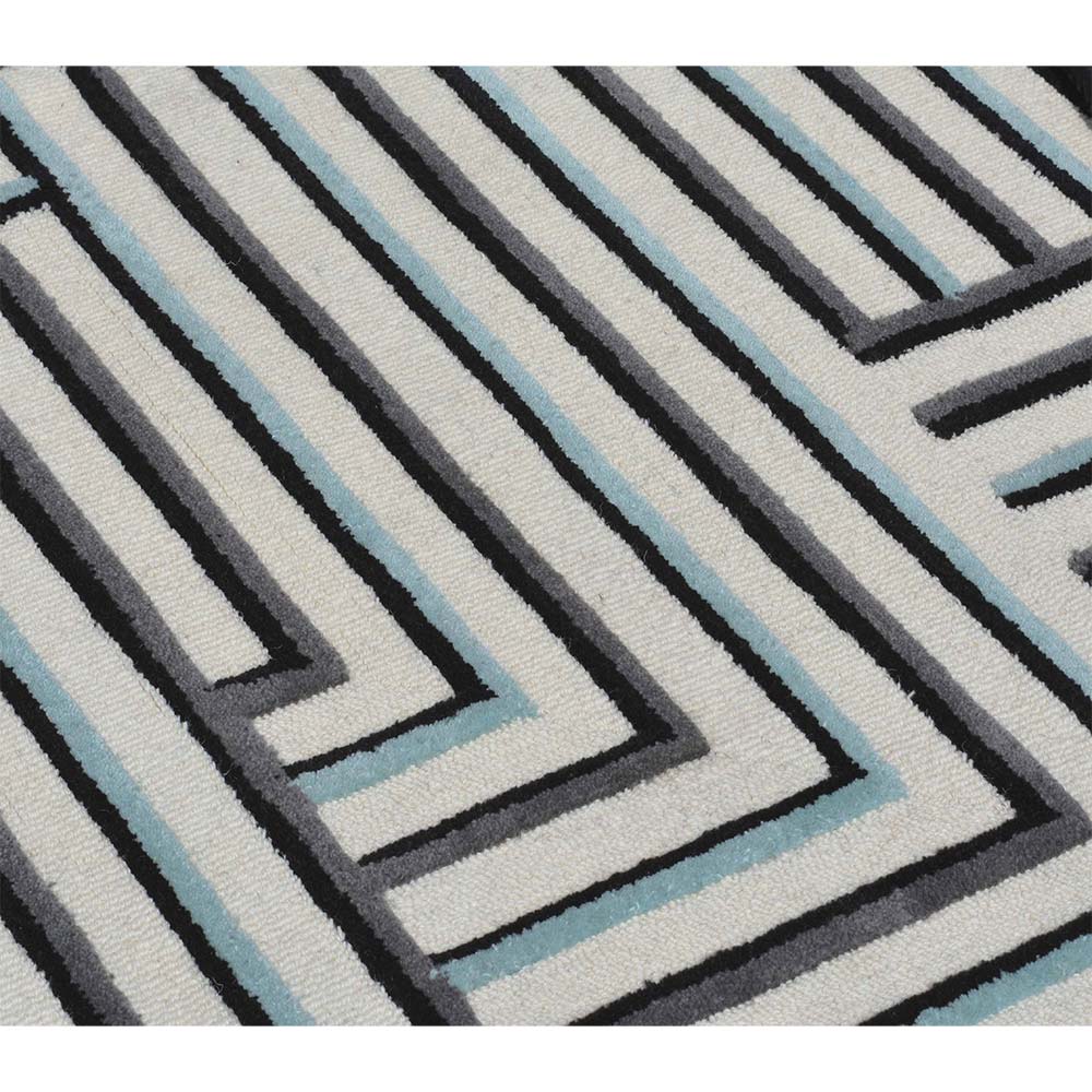 Rugs, (Presto) ICHT1475C5X7, Black, Grey & White Color Geometric Hand Tufted Wool Carpet - EL15966