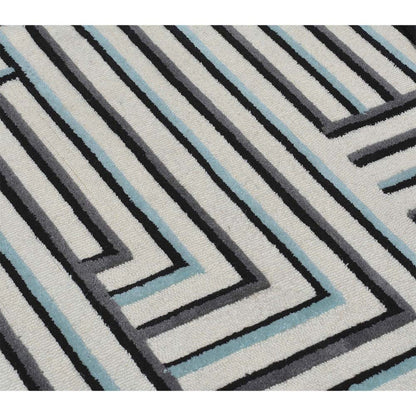 Rugs, (Presto) ICHT1475C4X6, Black, Grey & White Color Geometric Hand Tufted Wool Carpet - EL15966