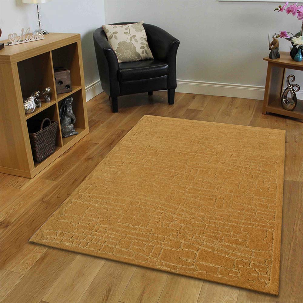 Rugs, (Presto) ICHT1563C5X7, Gold Color Abstract Hand Tufted Wool Carpet - EL15979
