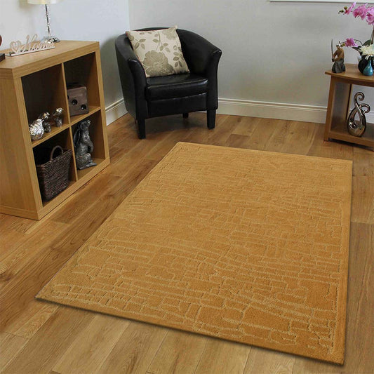 Rugs, (Presto) ICHT1563C3X5, Gold Color Abstract Hand Tufted Wool Carpet - EL15979