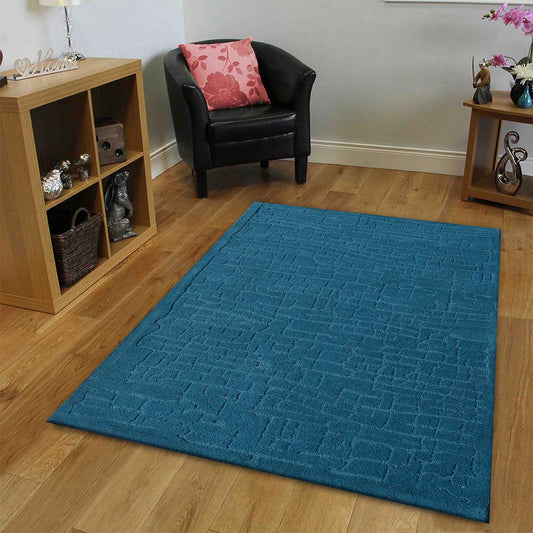 Rugs, (Presto) ICHT1569C5X7, Blue Color Abstract Hand Tufted Wool Carpet - EL15980