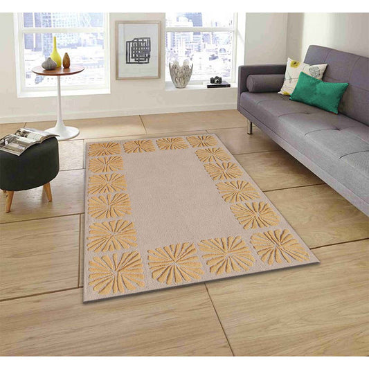 Rugs, (Presto) ICHT1593C5X7, Gold & Beige Color Abstract Hand Tufted Wool Carpet - EL15983