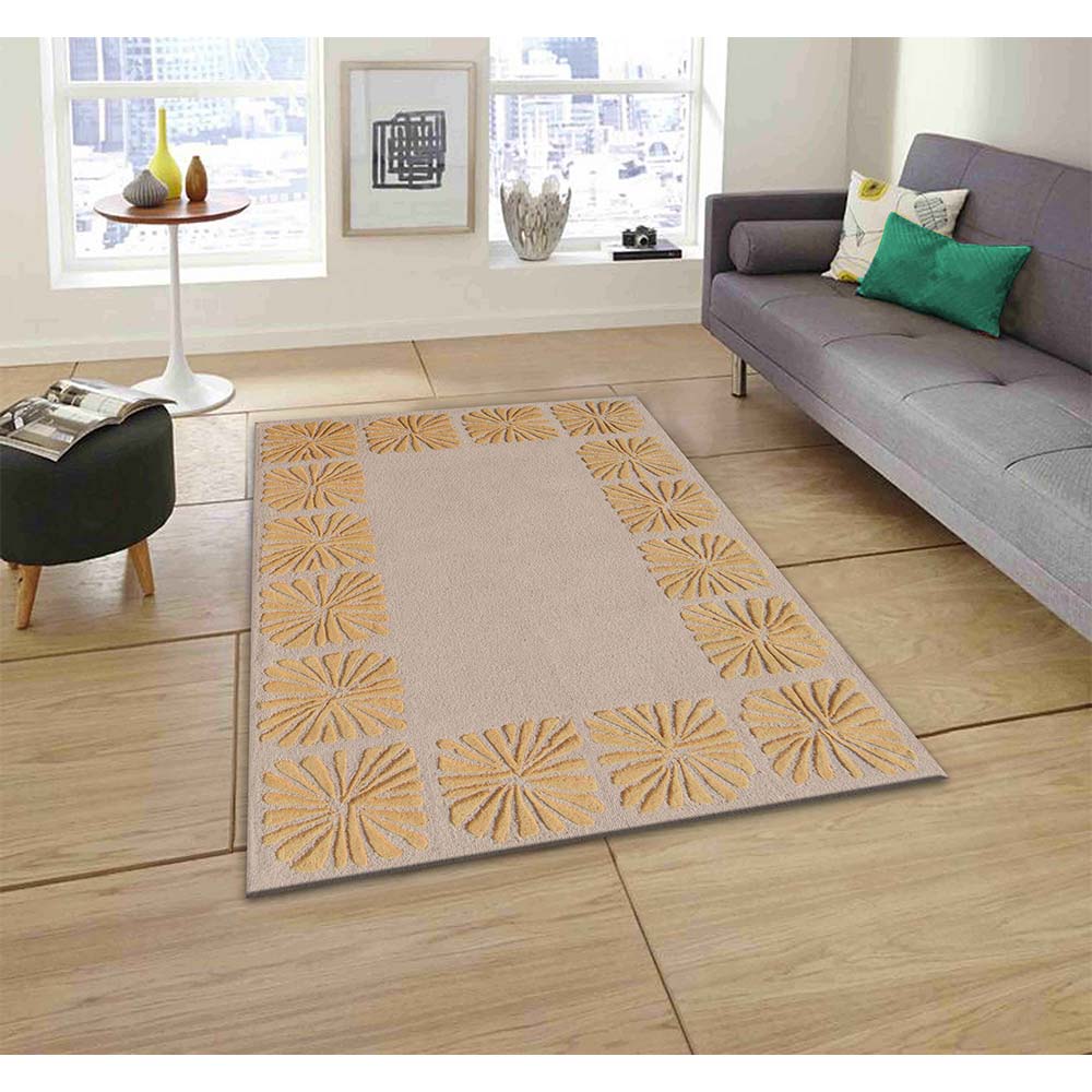 Rugs, (Presto) ICHT1593C6X9, Gold & Beige Color Abstract Hand Tufted Wool Carpet - EL15983