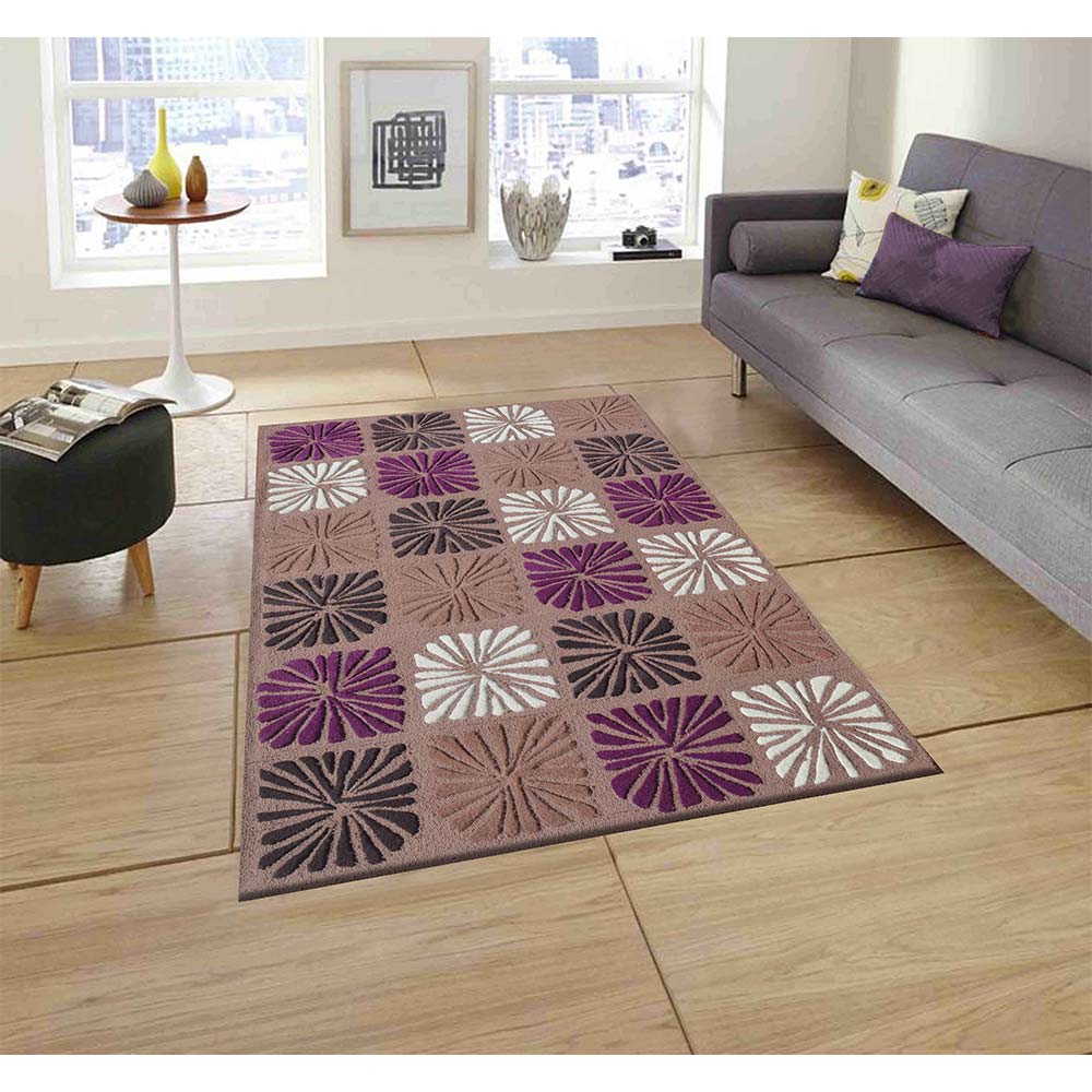 Rugs, (Presto) ICHT1597C5X7, Purple & Brown and White Color Abstract Hand Tufted Wool Carpet - EL15984