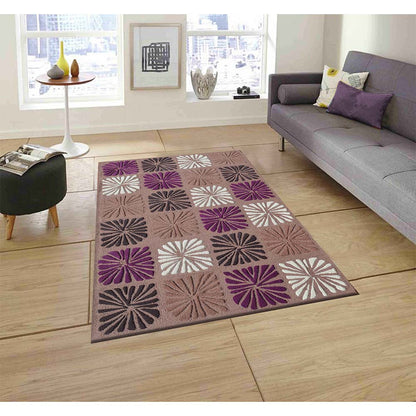 Rugs, (Presto) ICHT1597C5X7, Purple & Brown and White Color Abstract Hand Tufted Wool Carpet - EL15984