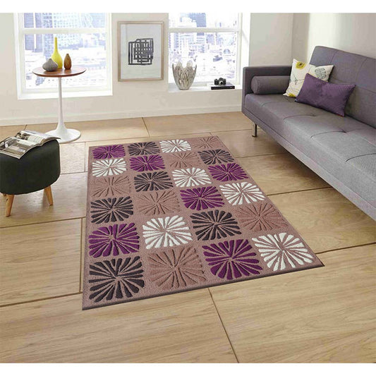 Rugs, (Presto) ICHT1597C5X7, Purple & Brown and White Color Abstract Hand Tufted Wool Carpet - EL15984