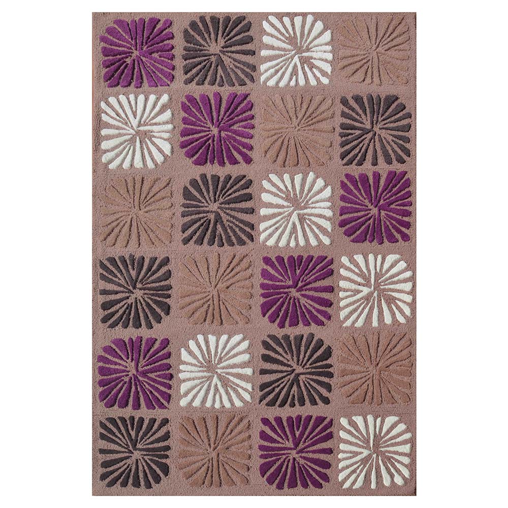 Rugs, (Presto) ICHT1597C5X7, Purple & Brown and White Color Abstract Hand Tufted Wool Carpet - EL15984