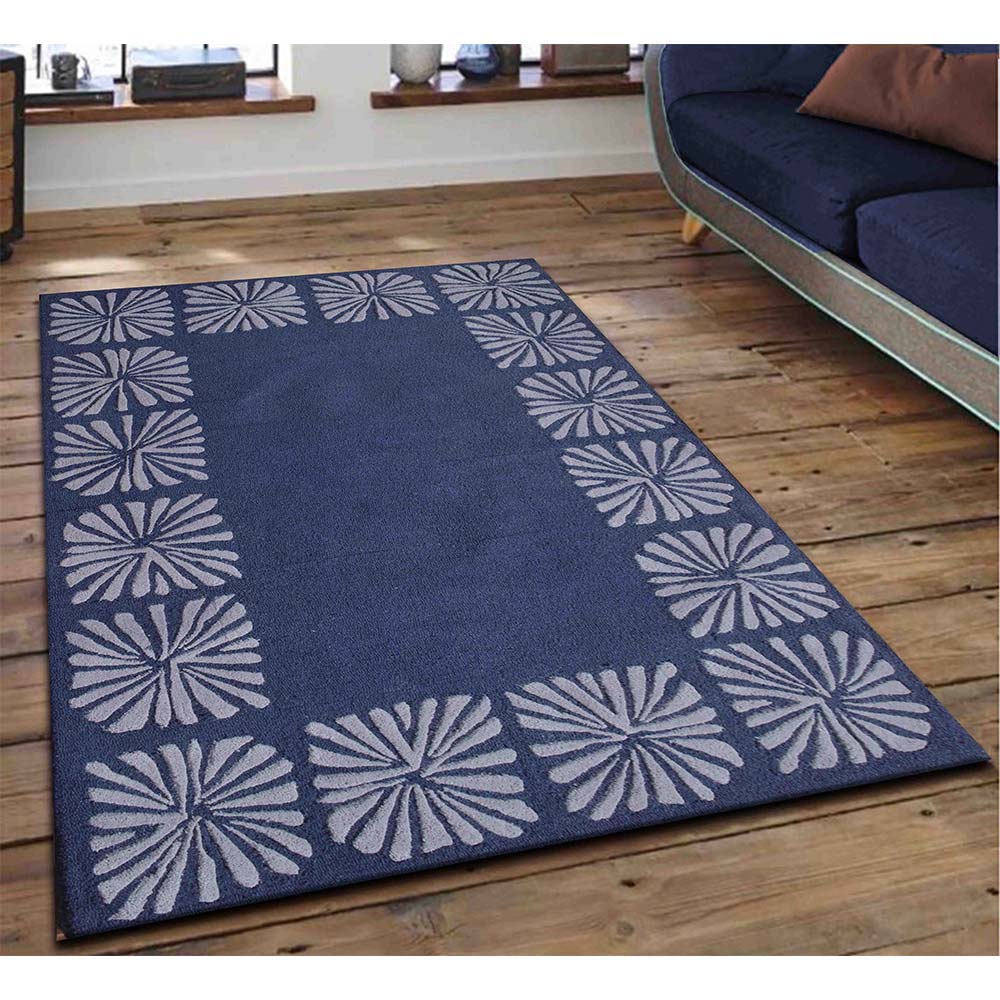 Rugs, (Presto) ICHT1599C6X9, Blue & Silver Color Abstract Hand Tufted Wool Carpet - EL15985