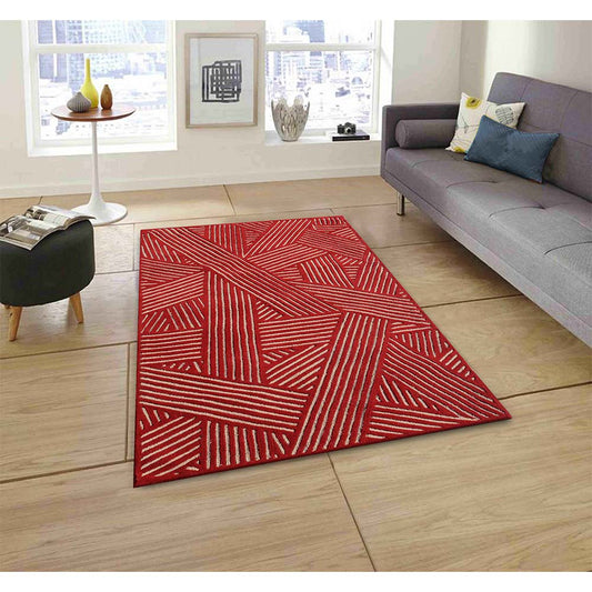 Rugs, (Presto) ICHT1611C6X9, Red & Beige Color Geometric Hand Tufted Wool Carpet - EL15987