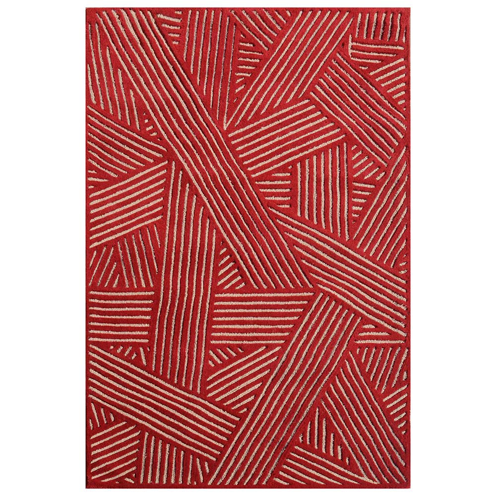 Rugs, (Presto) ICHT1611C4X6,  Red & Beige Color Geometric Hand Tufted Wool Carpet - EL15987