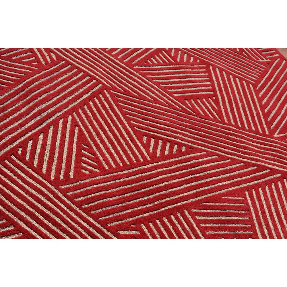 Rugs, (Presto) ICHT1611C4X6,  Red & Beige Color Geometric Hand Tufted Wool Carpet - EL15987