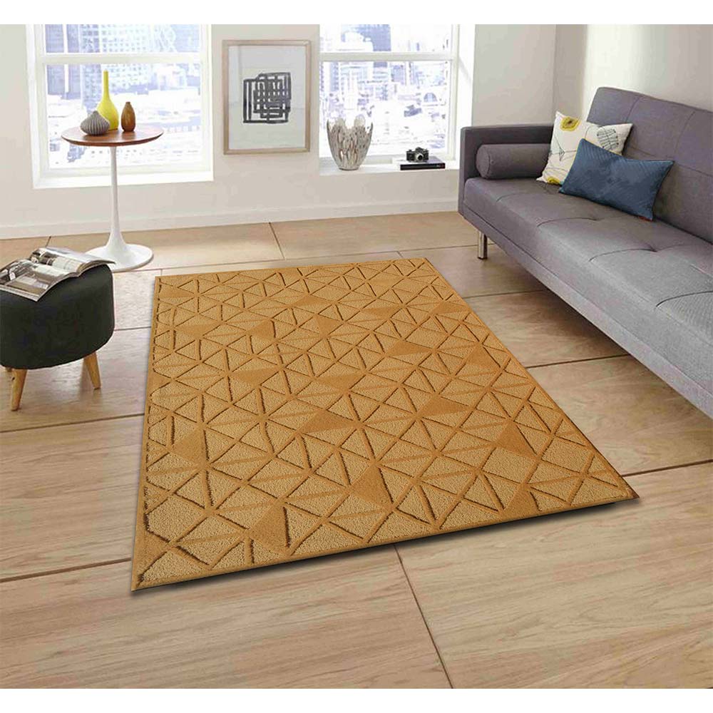 Rugs, (Presto) ICHT1623C5X7, Gold Color Geometric Hand Tufted Wool Carpet- EL15990