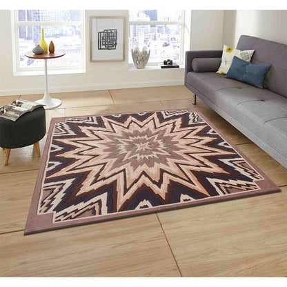 Rugs, (Presto) ICHT1662C6X6, Brown & Beige Color Geometric Hand Tufted Wool Square Carpet - EL15996