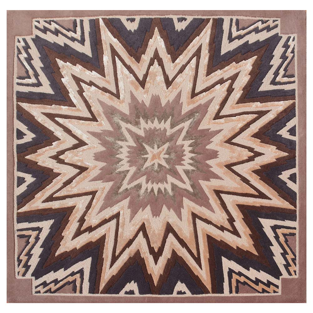 Rugs, (Presto) ICHT1662C6X6, Brown & Beige Color Geometric Hand Tufted Wool Square Carpet - EL15996
