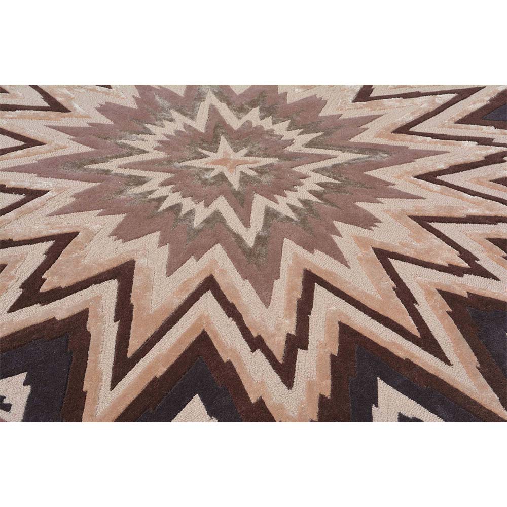 Rugs, (Presto) ICHT1662C6X6, Brown & Beige Color Geometric Hand Tufted Wool Square Carpet - EL15996