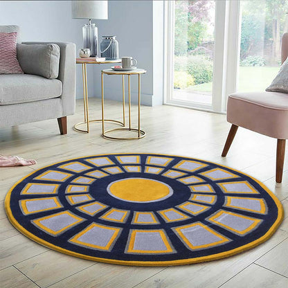 Rugs, (Presto) ICHT1709C6X6, Multicolor Geometric Hand Tufted Round Wool Carpet - EL15998