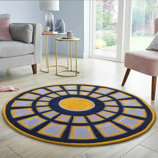 Rugs, (Presto) ICHT1709C5X5, Multicolor Geometric Hand Tufted Round Wool Carpet - EL15998