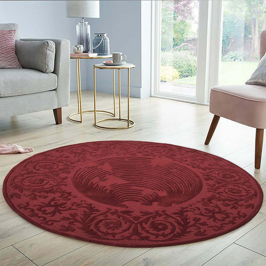 Rugs, (Presto) ICHT1711C6X6, Maroon Color Traditional Hand Tufted Round Wool Carpet - EL15999
