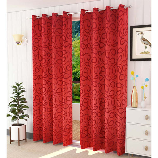 Curtain, (Presto) ICMML1711_D2, Red colour solid Door curtain Set of 2, Curtain-EL16025