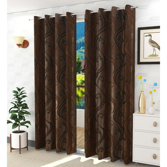 Curtain, (Presto) ICSST412_LD2, Brown colour Abstract Long Door curtain Set of 2, Curtain-EL16048-44X108 inches