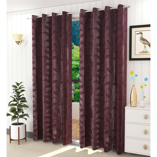 Curtain, (Presto) ICSST425_LD2, Wine colour solid Long Door curtain Set of 2, Curtain-EL16050-44X108 inches