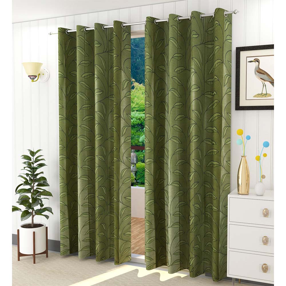 Curtain, (Presto) ICSST428_LD2, Green colour solid Long Door curtain Set of 2, Curtain-EL16051-44X108 inches