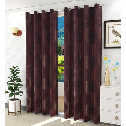 Curtain, (Presto) ICSST435_W2, Wine colour Damask Window curtain Set of 2, Curtain-EL16052-44X60 inches