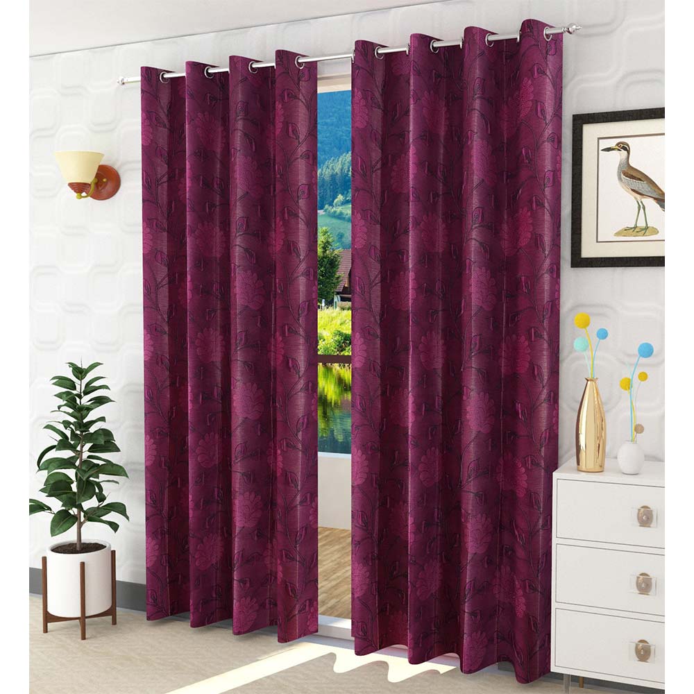 Curtain, (Presto) ICSST444_LD2, Pink colour Floral Long Door curtain Set of 2, Curtain-EL16053-44X108 inches