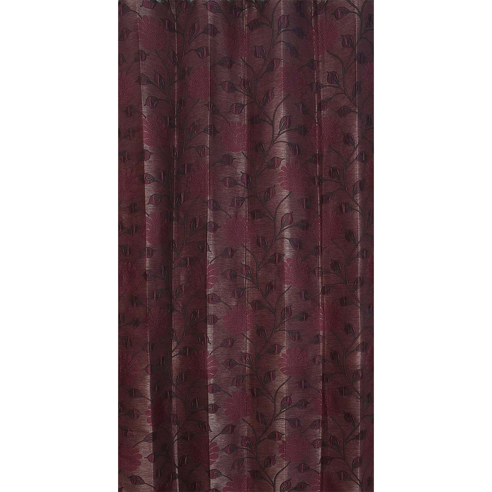 Curtain, (Presto) ICSST445_LD2, Wine colour Floral Long Door curtain Set of 2, Curtain-EL16054-44X108 inches