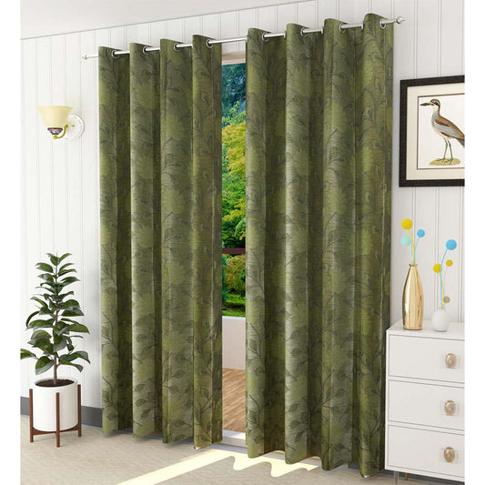 Curtain, (Presto) ICSST448_LD2, Green colour solid Long Door curtain Set of 2, Curtain-EL16056-44X108 inches