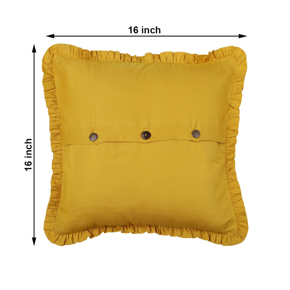 Cushion, (Cocotier) Cushion 5, Solid Cotton Linen Cushion with Frills on the Sides and Button closure at the Back, Cotton Lining on the Inside, Cushion - EL16066