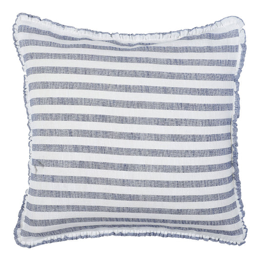 Cushion, (Cocotier) Cushion 6, Pure Linen Stripes Cushion with Frills on the Sides, Coconut Shell Button Closure at the Back, Cotton Ginning on the Inside, Cushion - EL16067