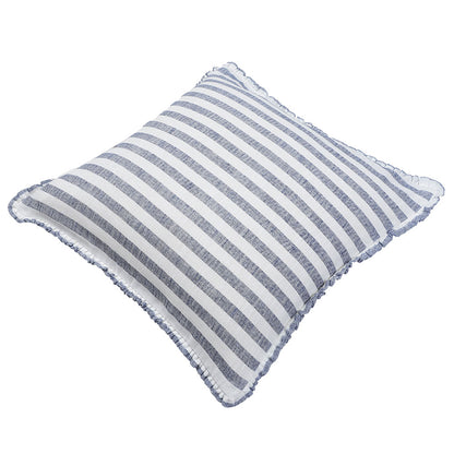 Cushion, (Cocotier) Cushion 6, Pure Linen Stripes Cushion with Frills on the Sides, Coconut Shell Button Closure at the Back, Cotton Ginning on the Inside, Cushion - EL16067